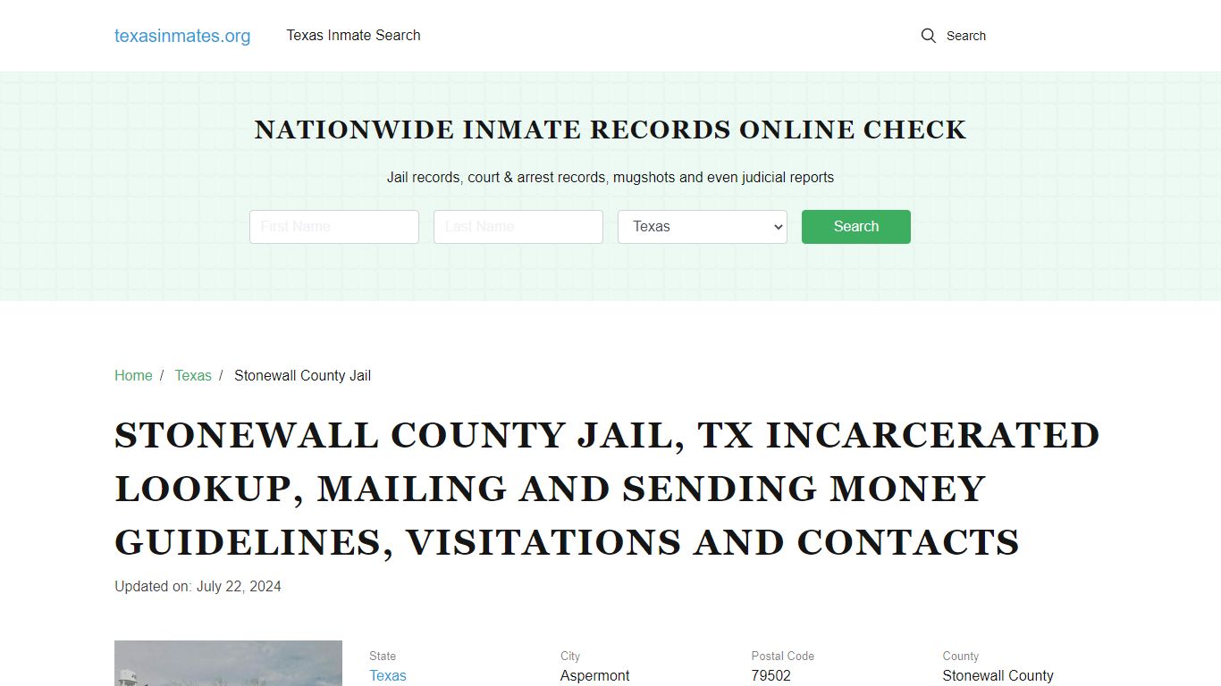 Stonewall County Jail, TX: Inmate Search, Visitations, Contacts